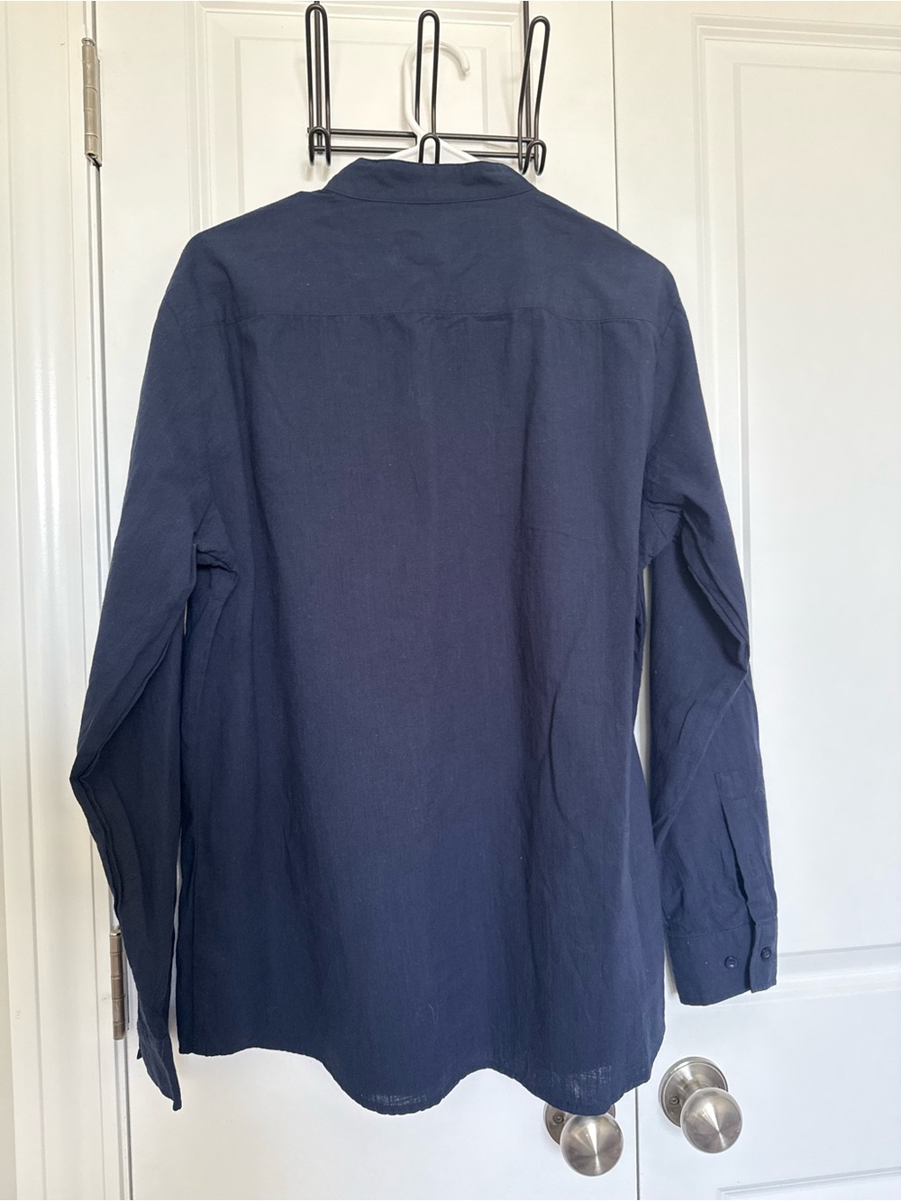 Men's Navy Grandad Collar Button-Up Shirt - Lightweight Casual - Picture 5 of 6
